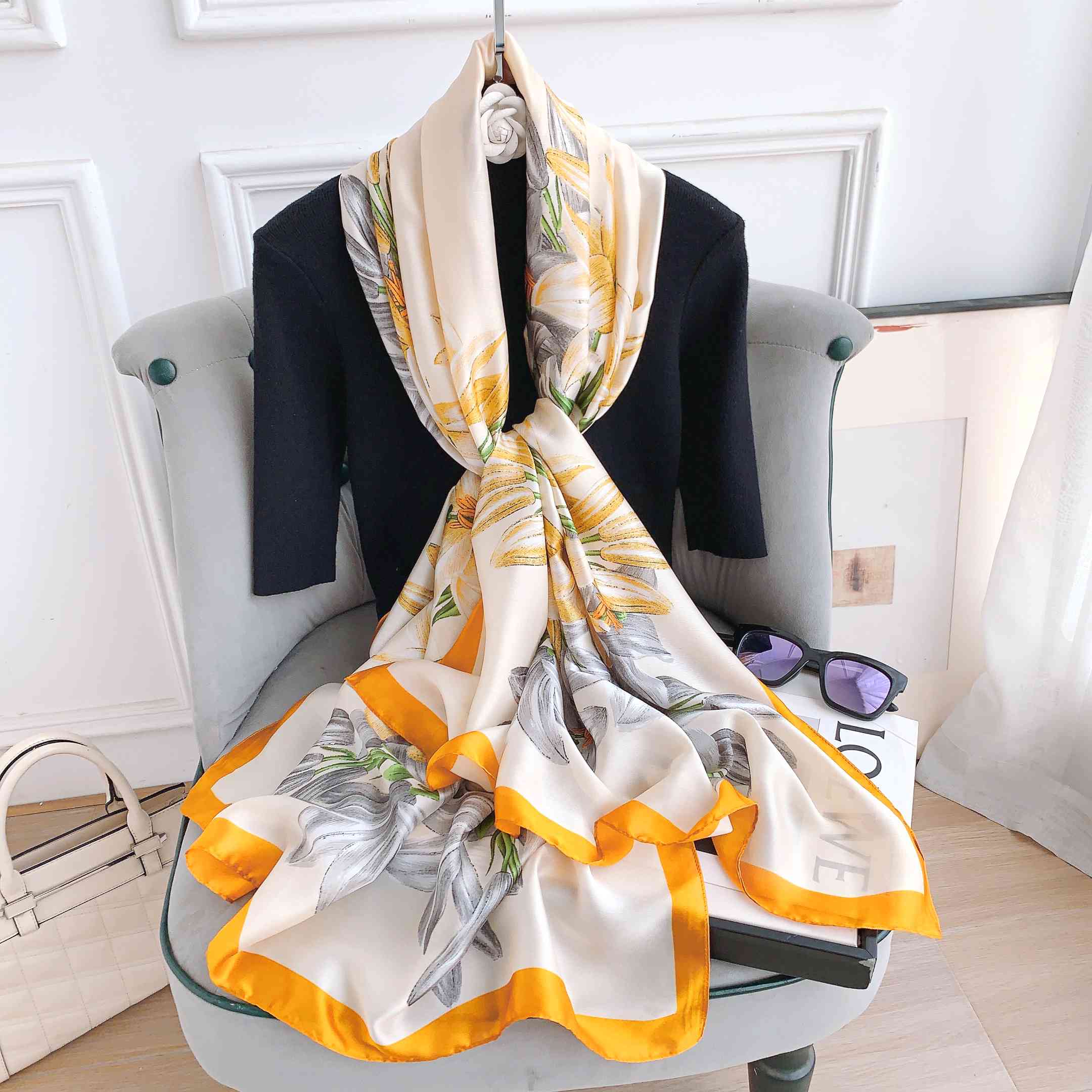 Morning Pink Printed Scarf - draped detail