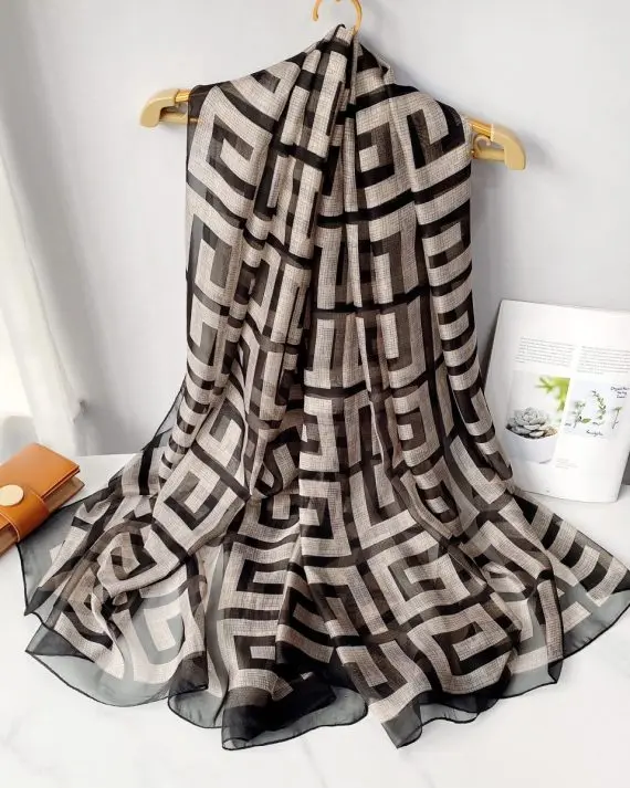Abbey Black Chiffon Georgette Scarf by Bandano Pakistan