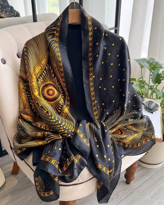 Aureolin Black & Gold Printed Scarf by Bandano Pakistan