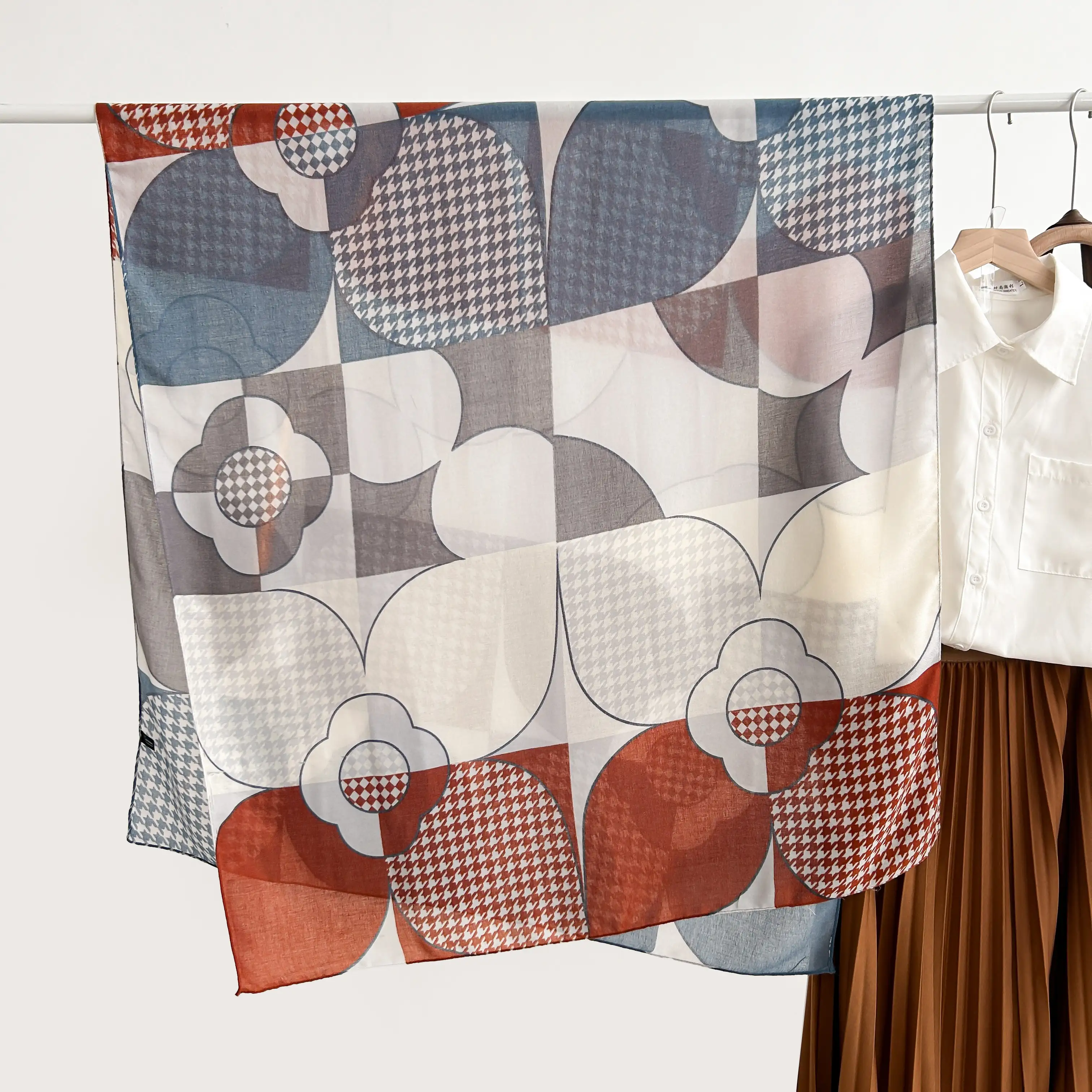 Avery Blue Printed Scarf - full view