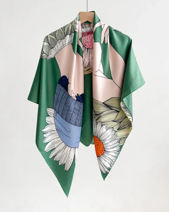 Bimba Foulard Green Square Scarf by Bandano Pakistan