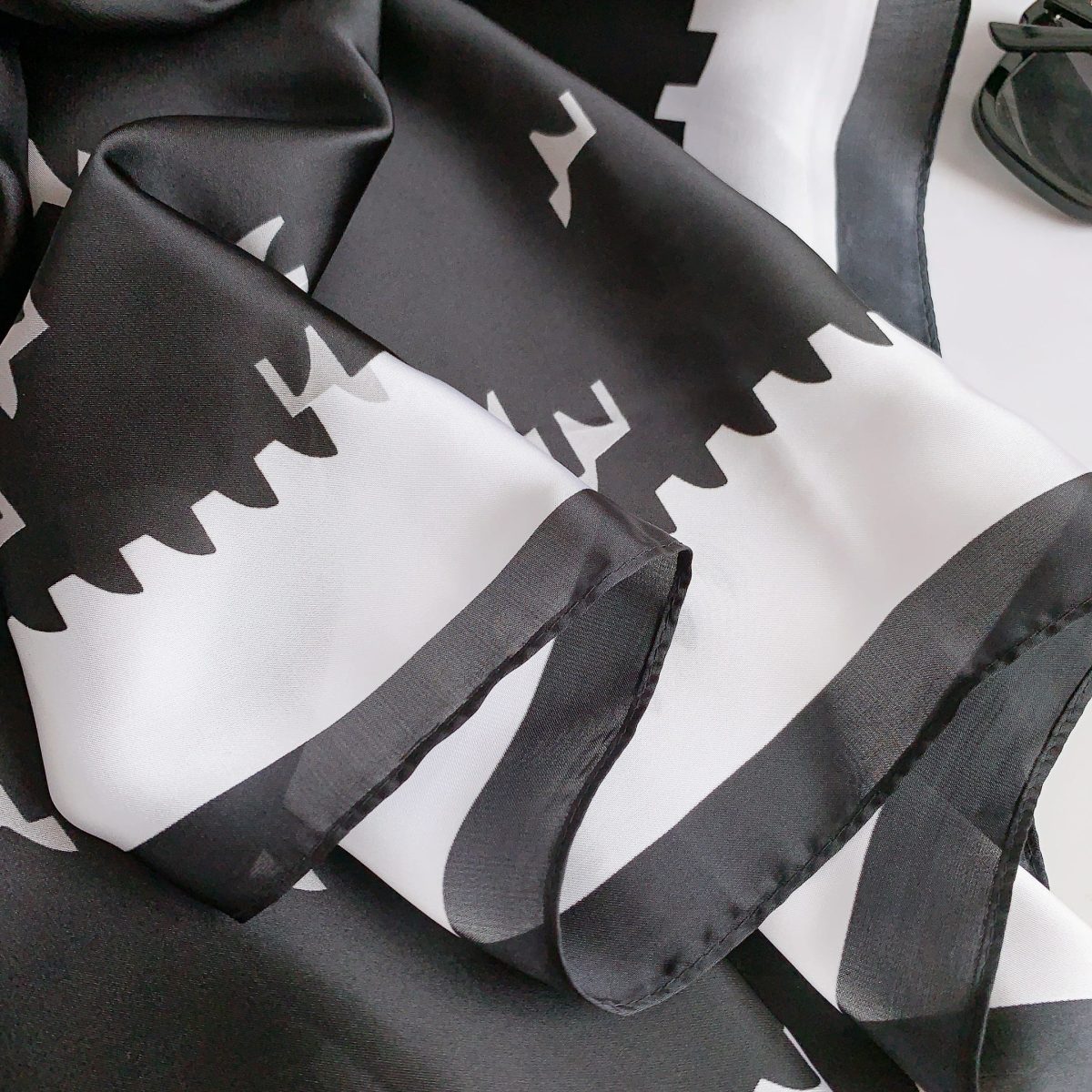 Dark Chestnut Oak Printed Scarf - draped detail