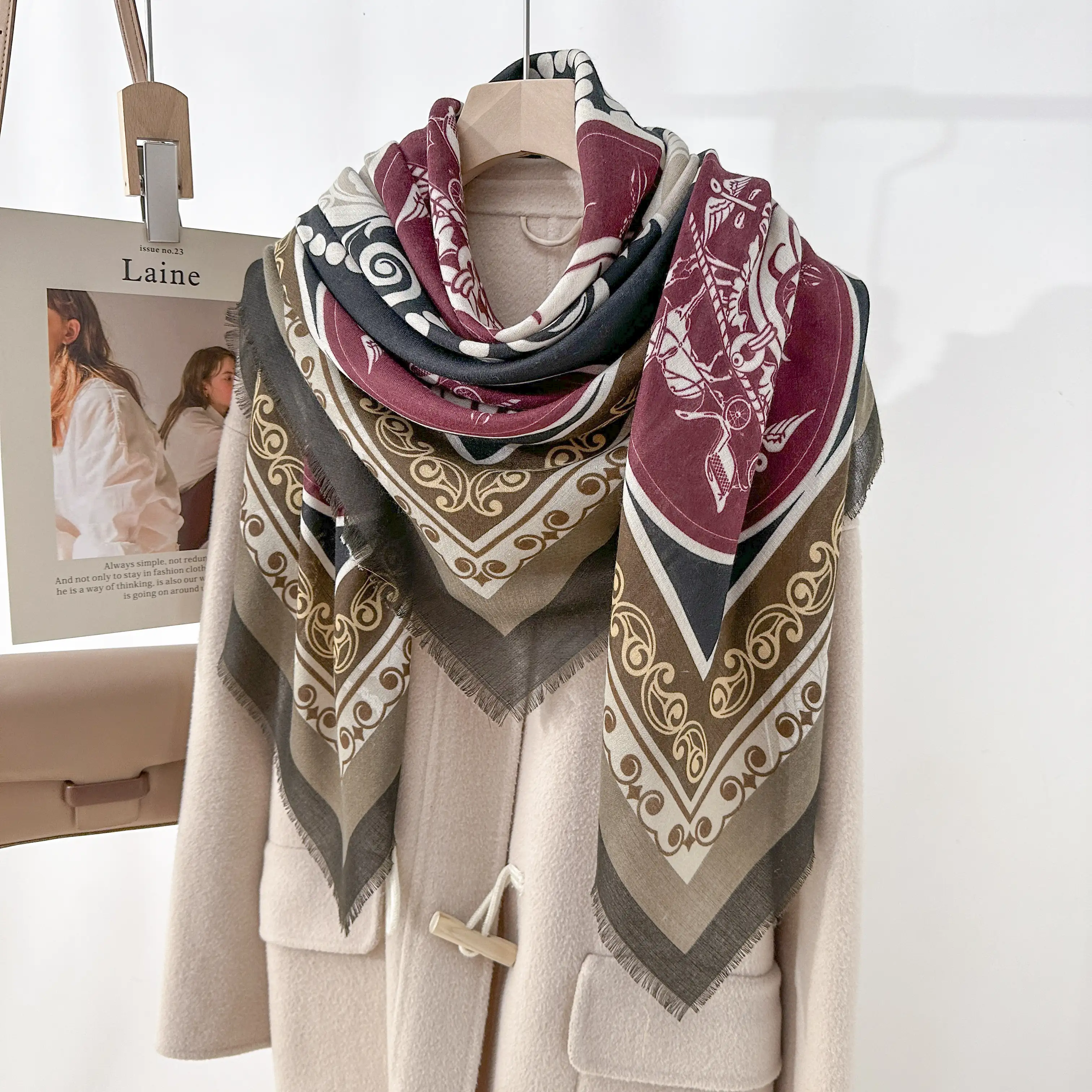 Brich Brown Square Scarf by Bandano Pakistan