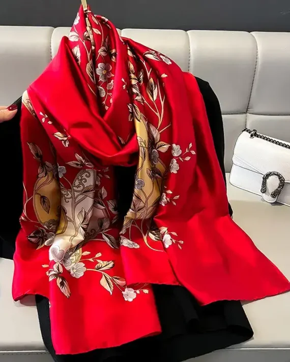 Cadmium Red Printed Scarf by Bandano Pakistan