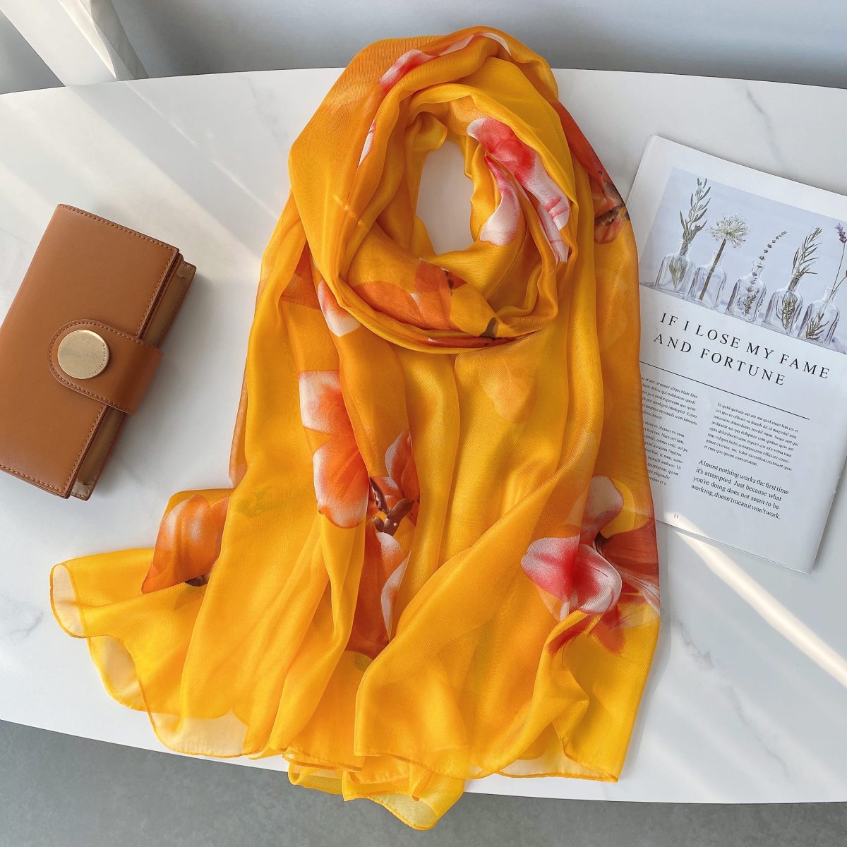 Cantaloupe Beer Chiffon Georgette Scarf - worn styling