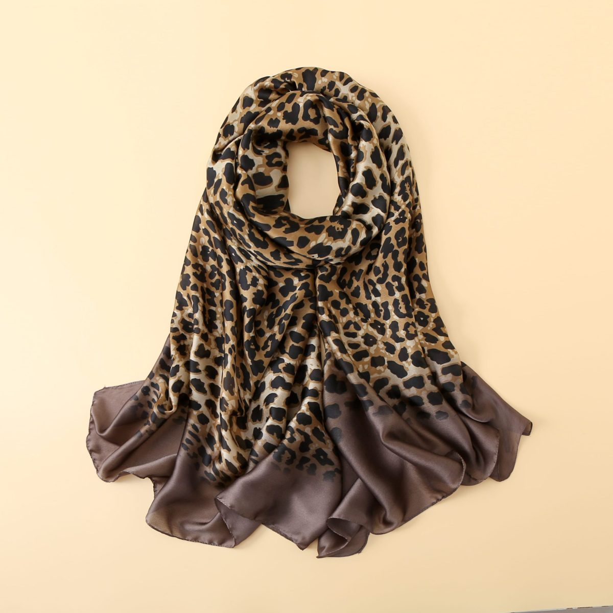 Fabric Brown Printed Scarf - draped detail
