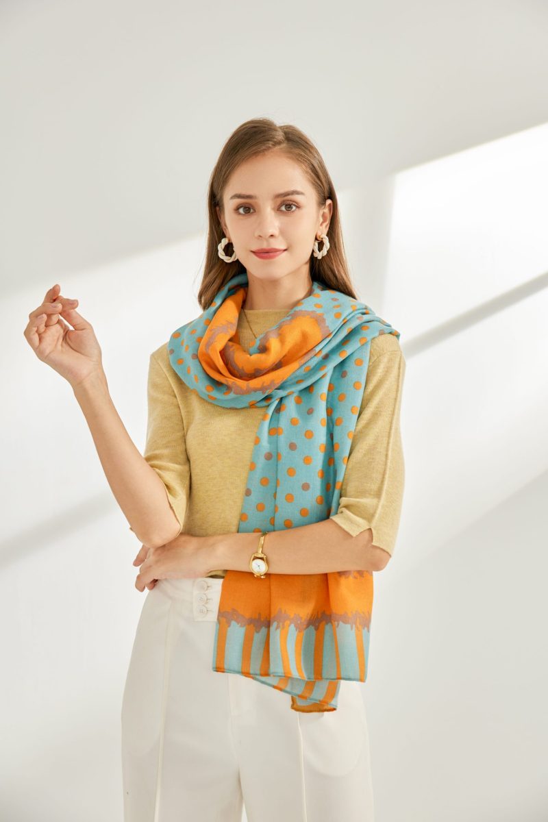 Carmine Orange Printed Scarf - draped detail