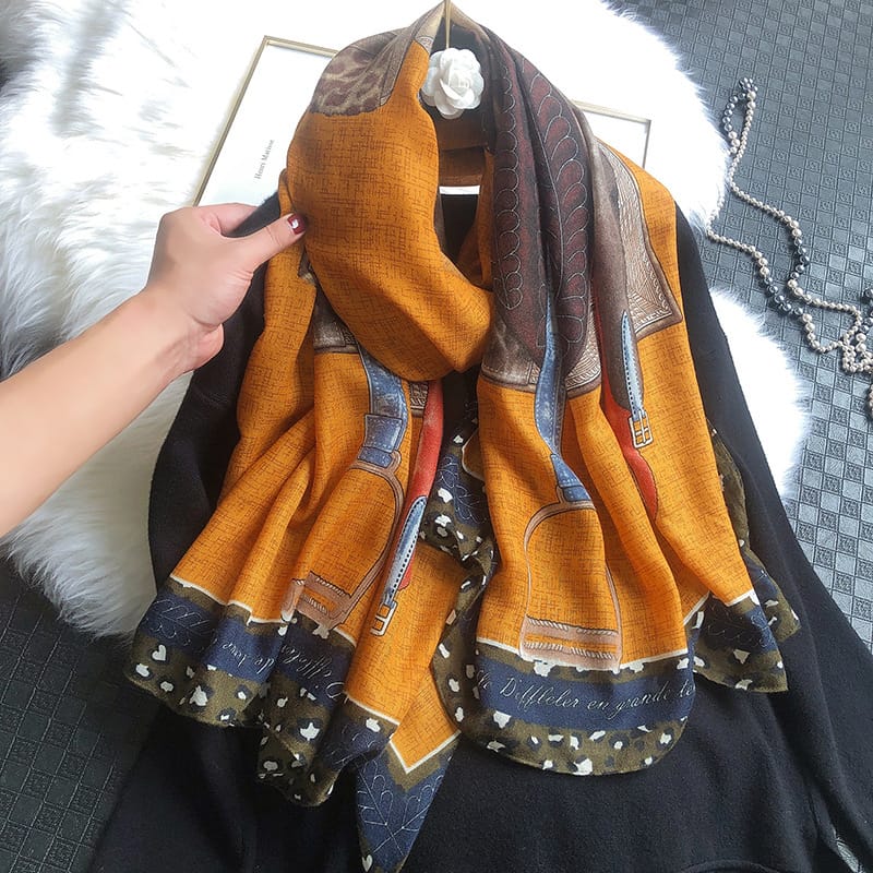 Carrot Orange Printed Scarf - folded detail