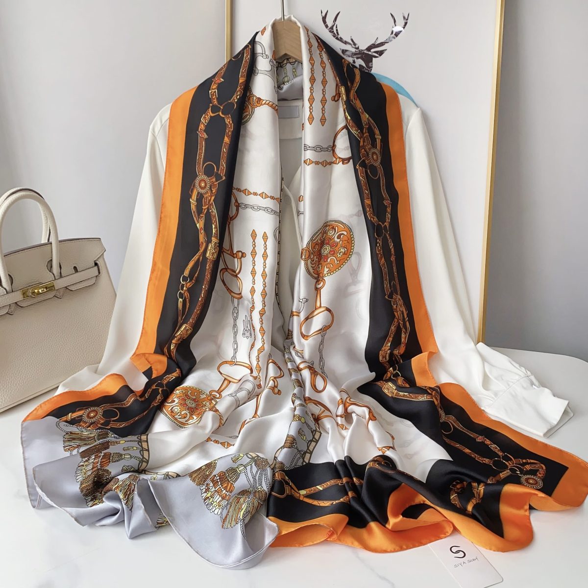 Chic White Printed Scarf by Bandano Pakistan