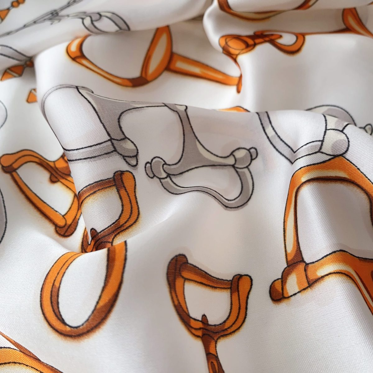 Chic White Printed Scarf - draped detail