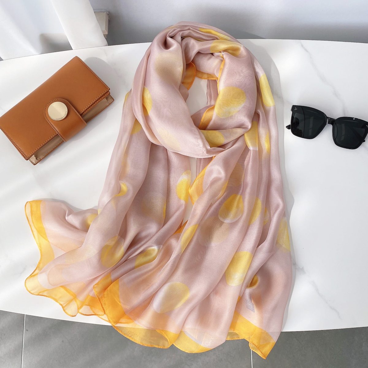 Cavern Pink Chiffon Georgette Scarf - draped detail