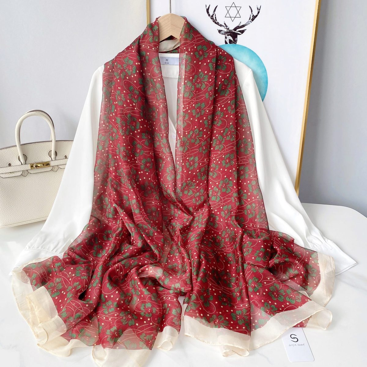 Cordovan Chiffon Georgette Scarf - folded detail