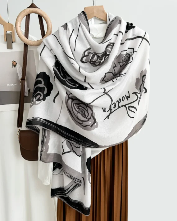 Coriander Black Printed Scarf by Bandano Pakistan