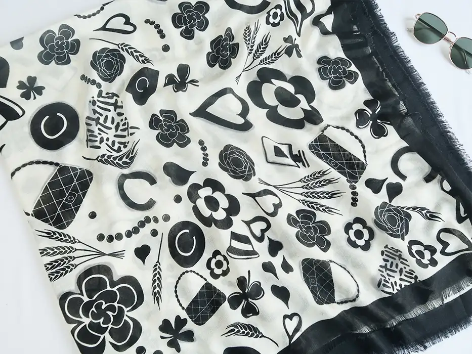 Cynder White Square Scarf - folded detail
