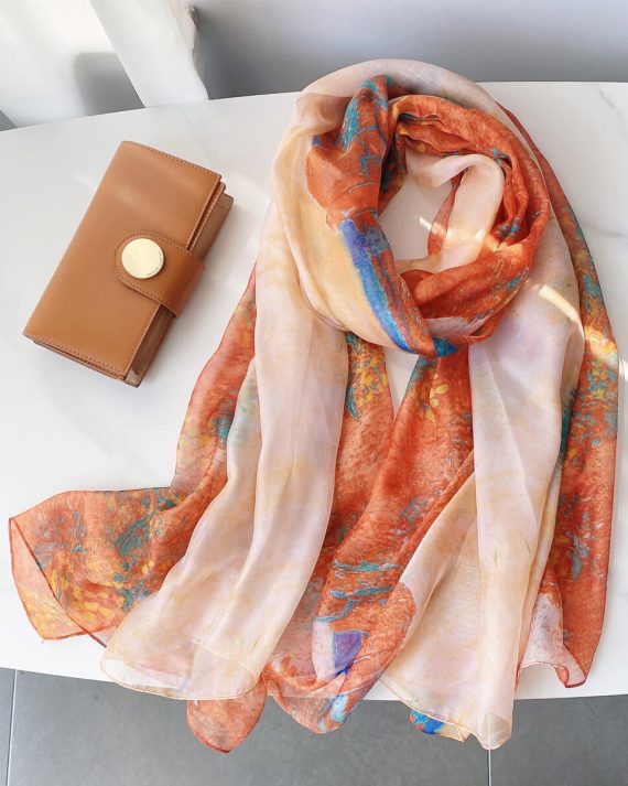 Deep Salmon Chiffon Georgette Scarf by Bandano Pakistan
