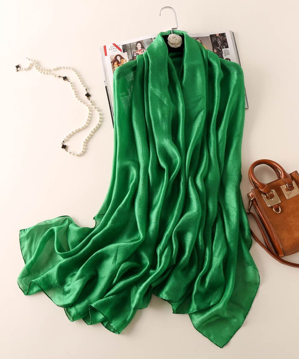 Deep Spring Green Silk Scarf by Bandano Pakistan