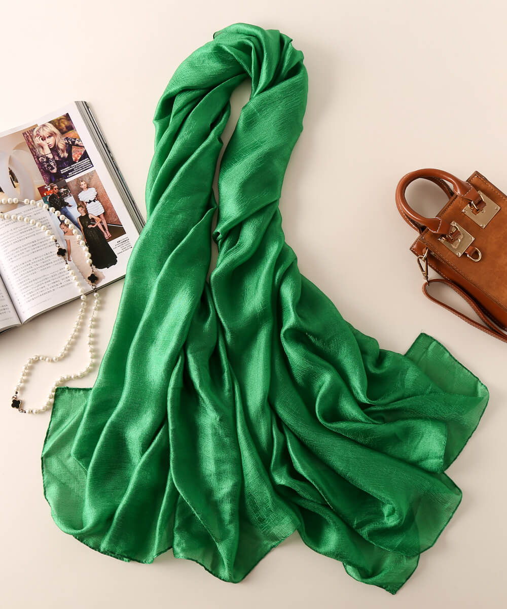 Deep Spring Green Silk Scarf - close-up of the fabric