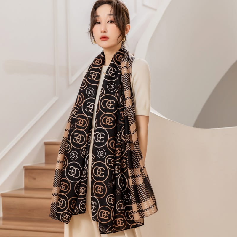 Droid Rock Black Printed Scarf - worn styling