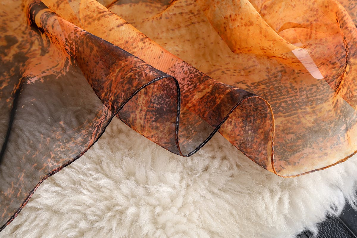 Fall Leaf Turmeric Chiffon Georgette Scarf - styled view