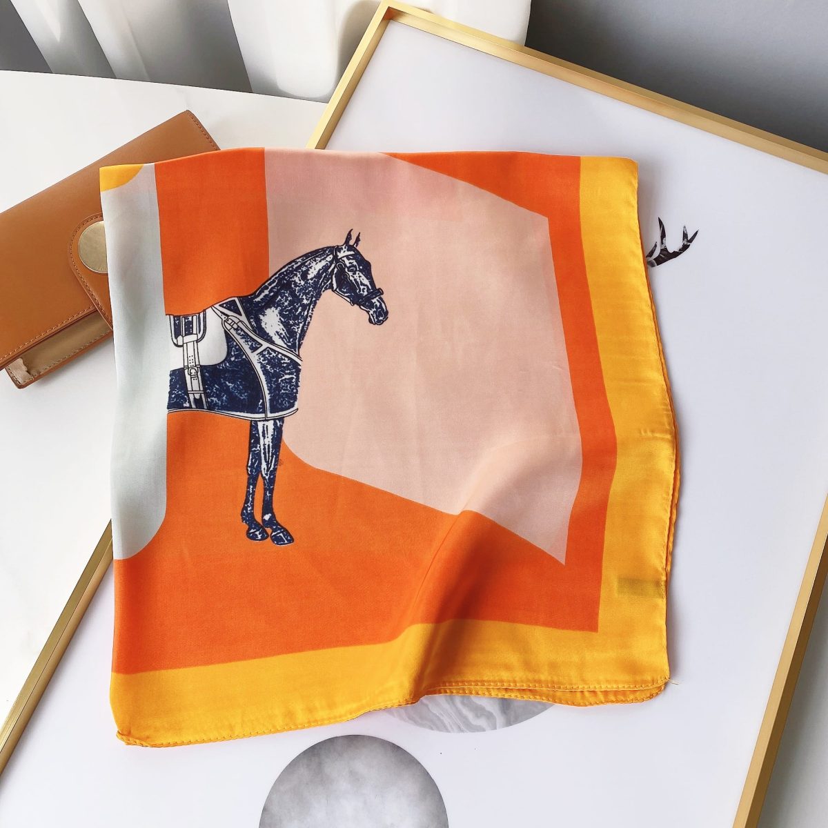 Bird Orange Hair Scarf - folded detail