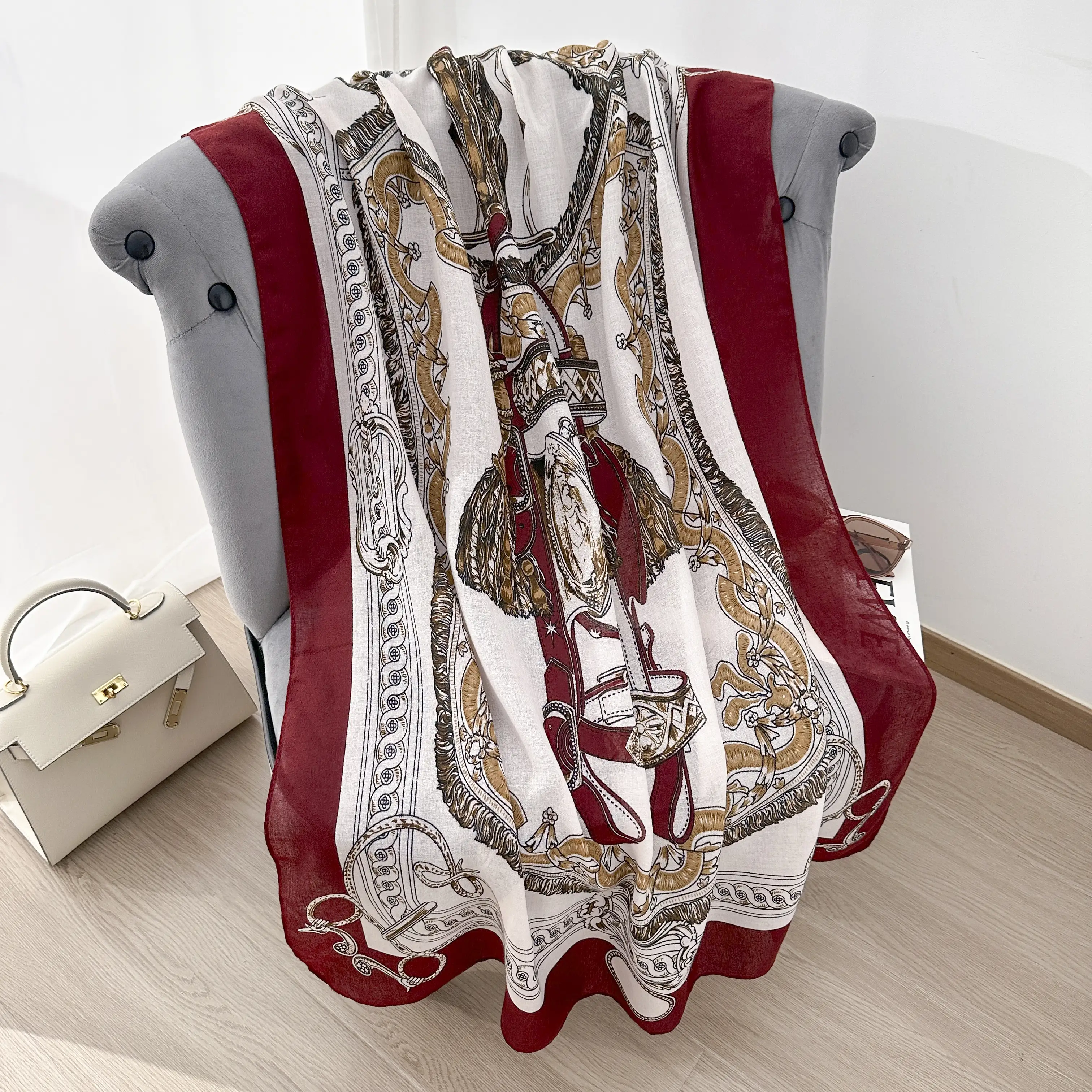 Flint Maroon Printed Scarf - folded detail