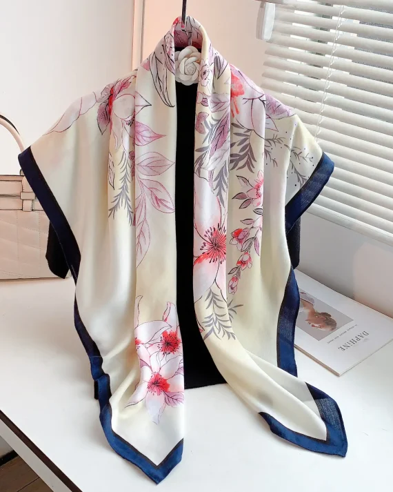 Flowery Cream Square Scarf by Bandano Pakistan