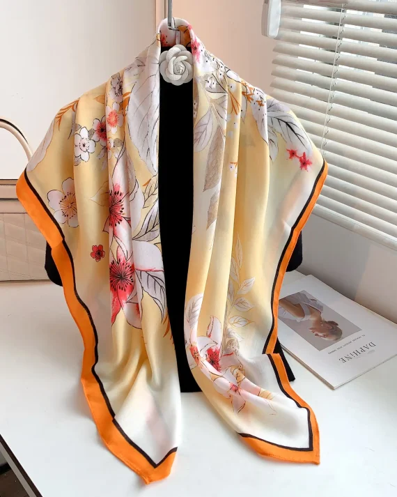 Flowery Orange Square Scarf by Bandano Pakistan