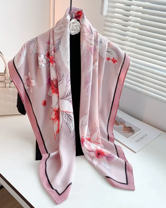 Flower Pink Square Scarf by Bandano Pakistan