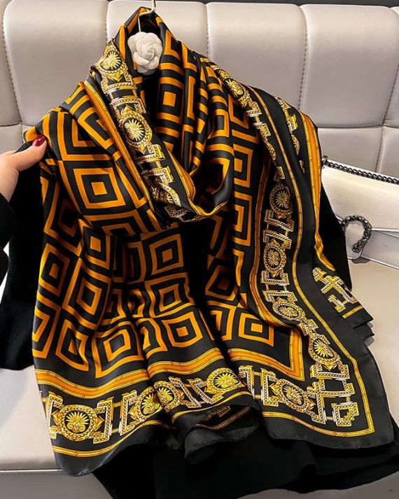 Gold Caret Orange Printed Scarf by Bandano Pakistan