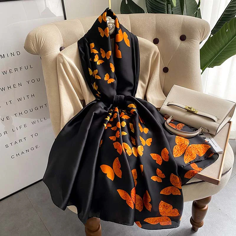 Cat Black Printed Scarf - styled view