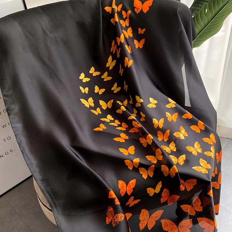 Cat Black Printed Scarf - close-up of the fabric
