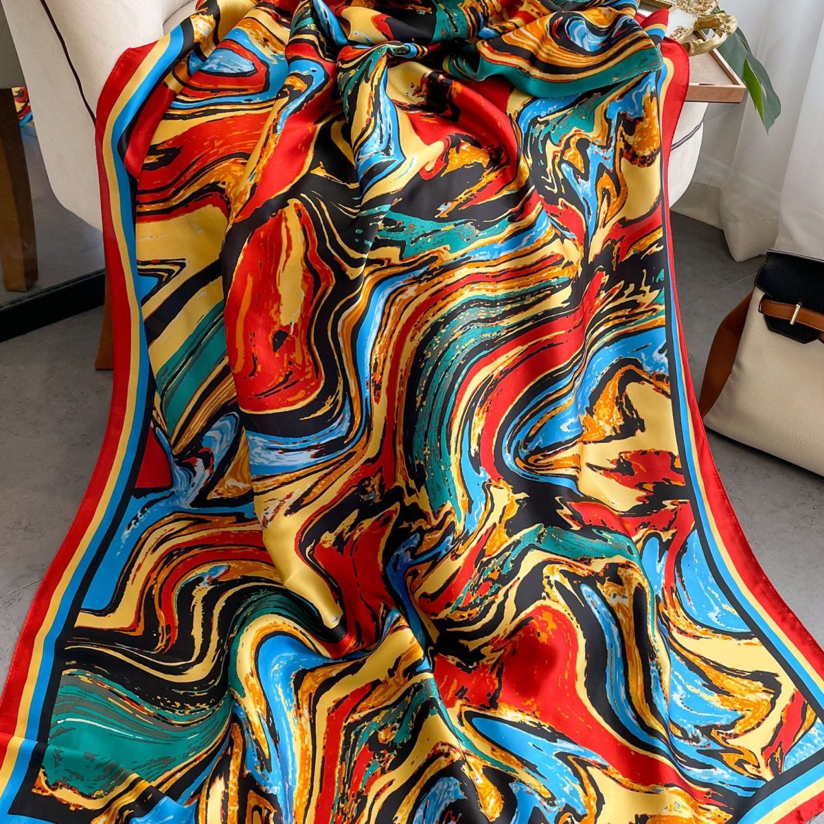 Jellyfish Red Printed Scarf - draped detail