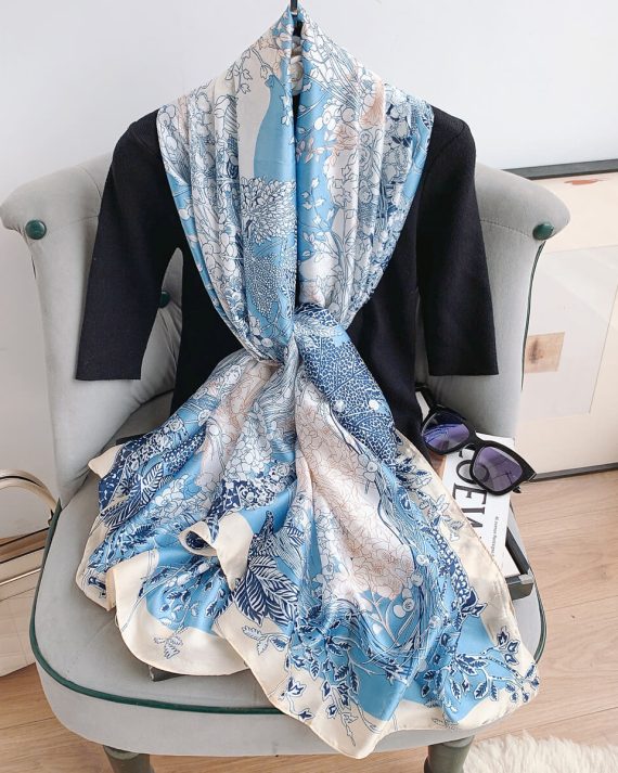 Pale Blue Grey Printed Scarf by Bandano Pakistan