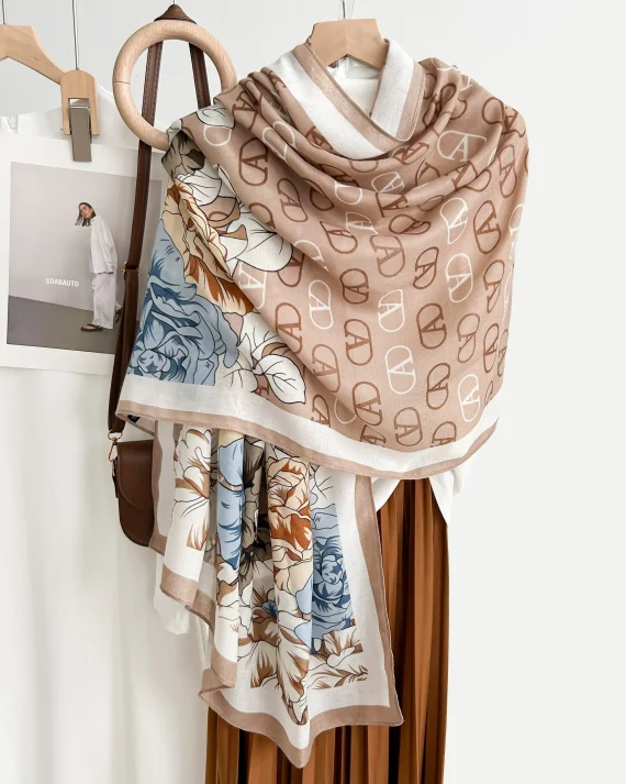 Lite Brown Printed Scarf by Bandano Pakistan