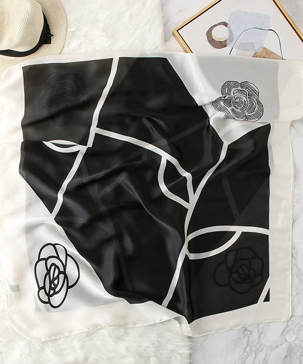 Gem Black Printed Scarf - draped detail