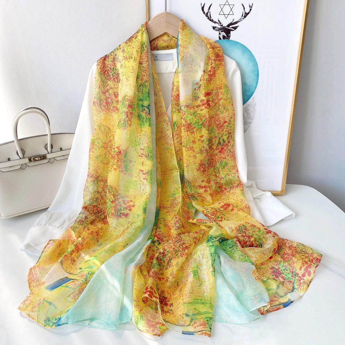 Pavlova Sand Chiffon Georgette Scarf - styled view