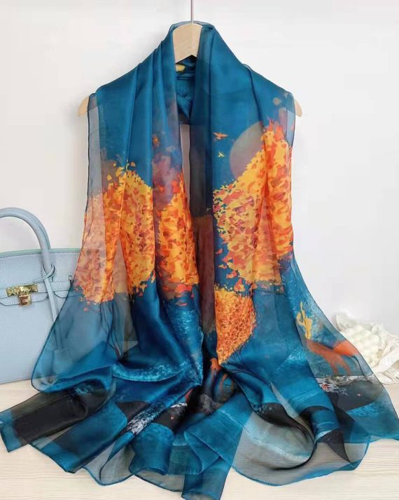 Bird Blue Chiffon Georgette Scarf by Bandano Pakistan