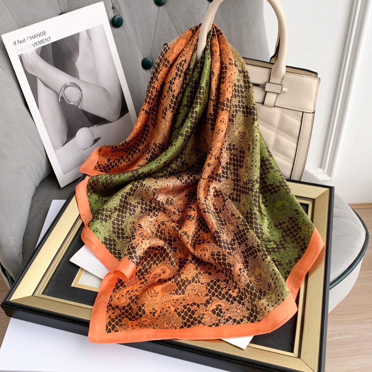 Reddish Orange Hair Scarf - styled view
