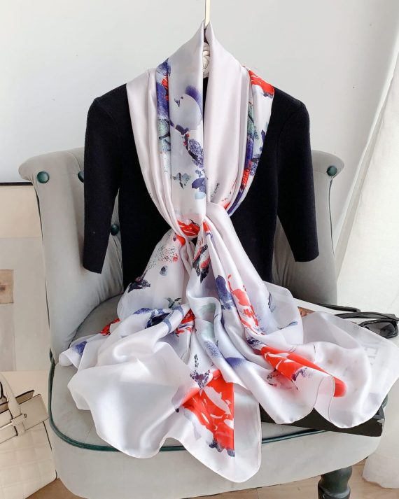 Rosy White Printed Scarf by Bandano Pakistan