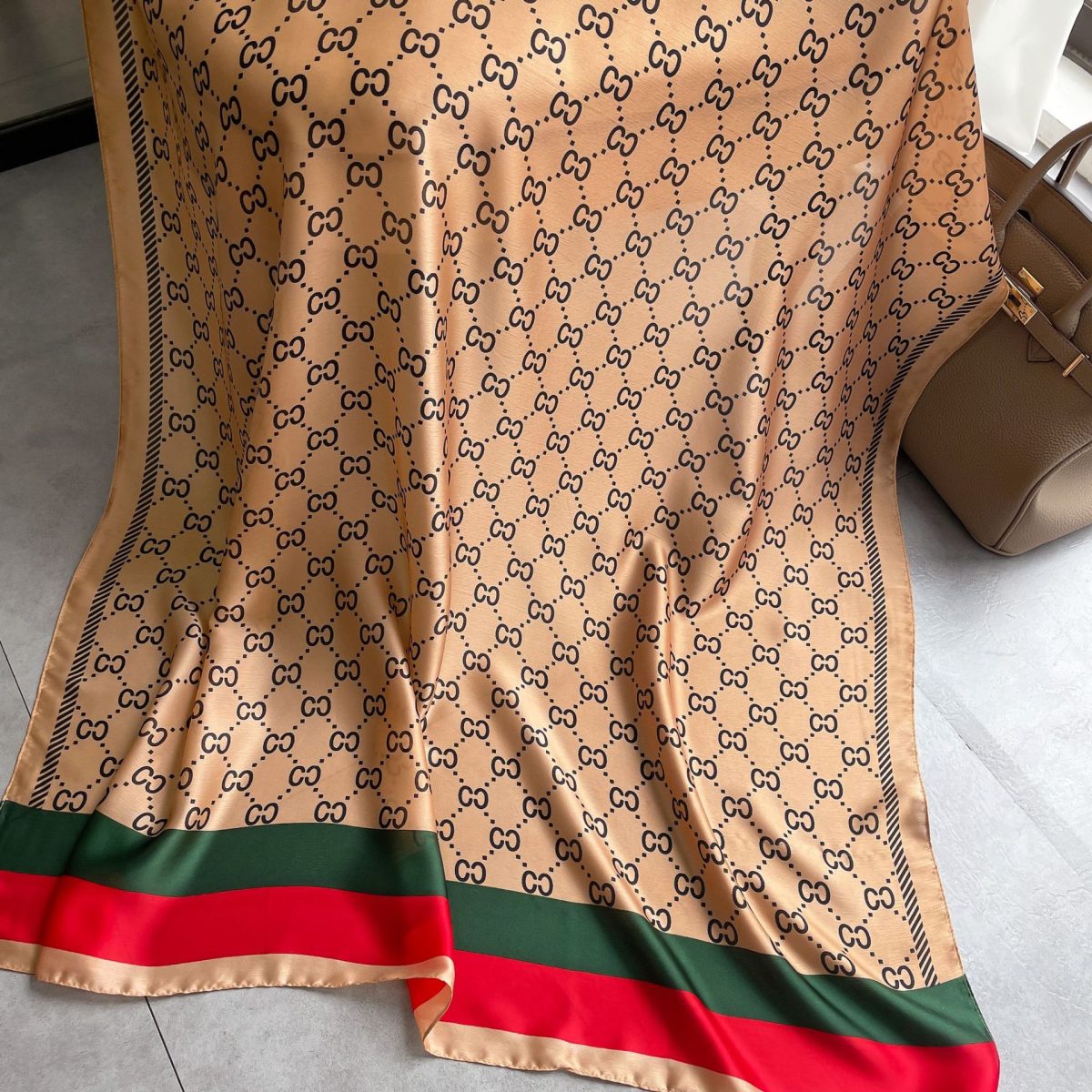 Floral Fog Brown Printed Scarf - folded detail