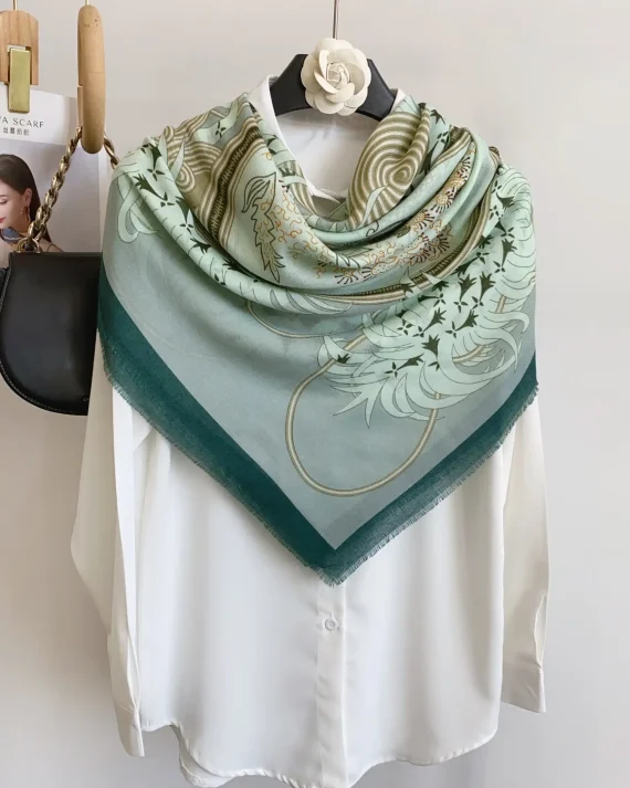 Floral Mist Green Square Scarf by Bandano Pakistan