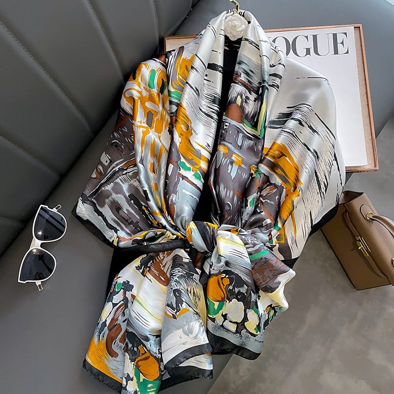 Rotunda White Printed Scarf - draped detail
