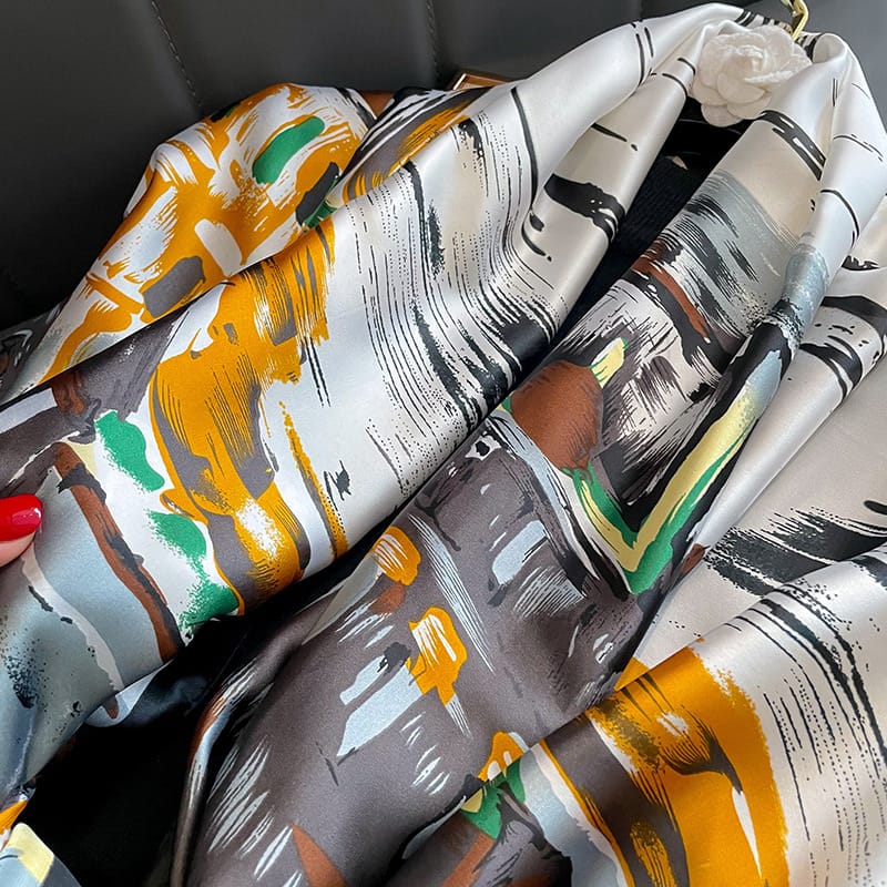 Rotunda White Printed Scarf - folded detail