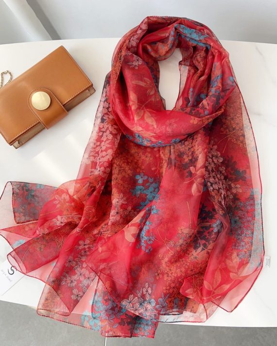 Ruby Red Chiffon Georgette Scarf by Bandano Pakistan