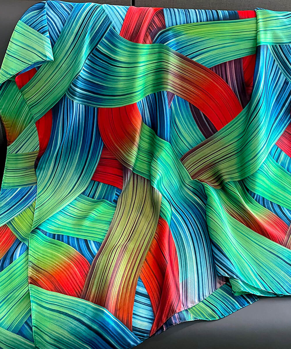 Kelp Green Printed Scarf - close-up of the fabric