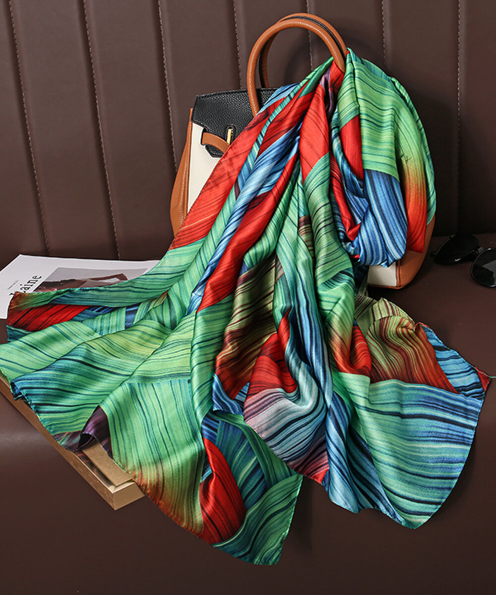 Kelp Green Printed Scarf - worn styling