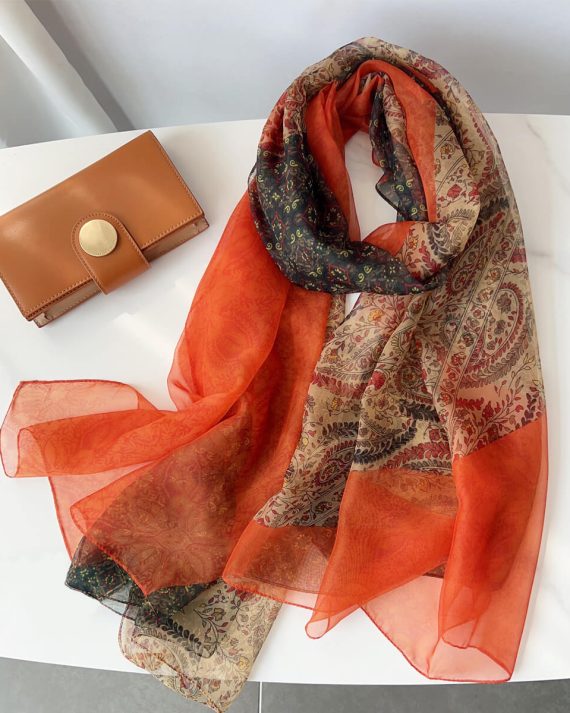 Bold Orange Chiffon Georgette Scarf by Bandano Pakistan