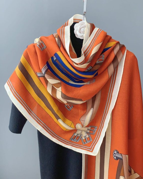 Bold Terracotta Printed Scarf by Bandano Pakistan