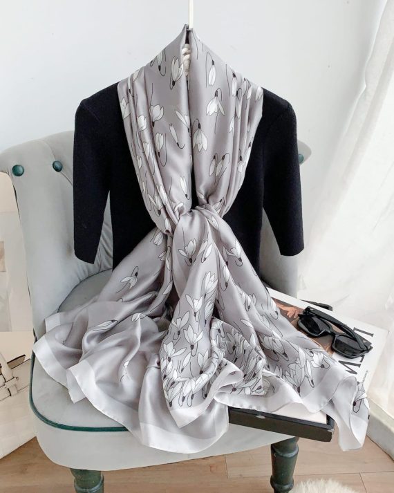 Grey Filigree Printed Scarf by Bandano Pakistan
