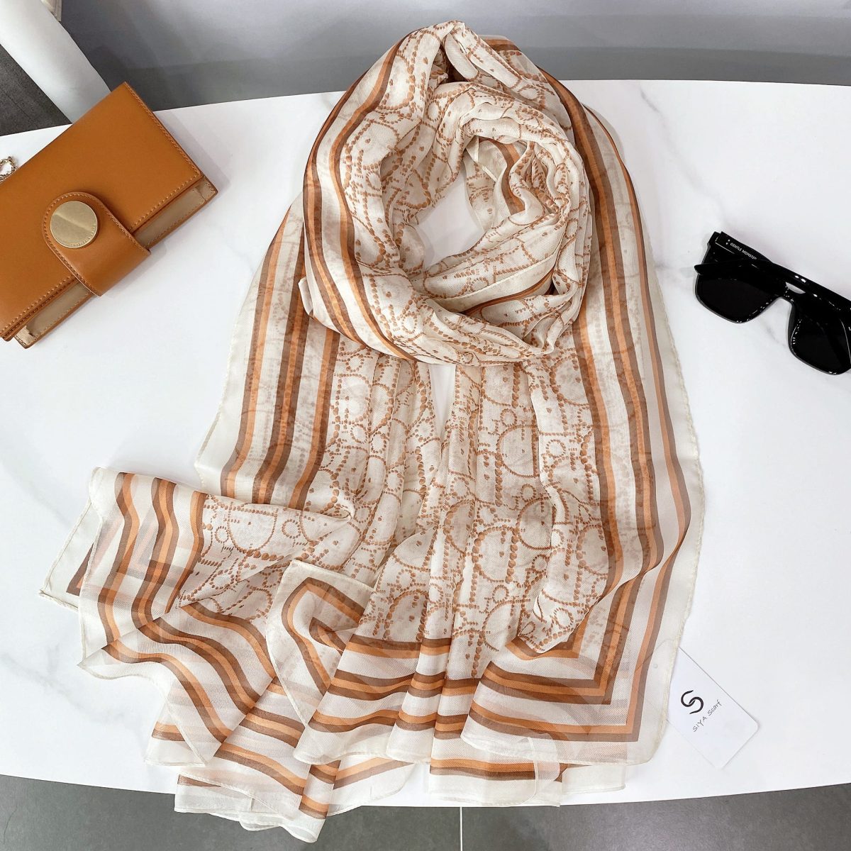 Teak Brown Chiffon Georgette Scarf - worn styling